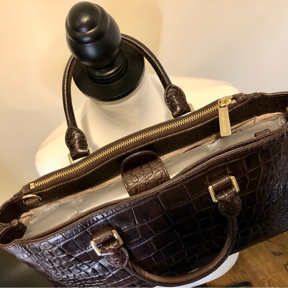 MICHAEL KORS Kellan Croc Embossed Brown Leather Satchel Crossbody Shoulder Bag - Picture 13 of 17